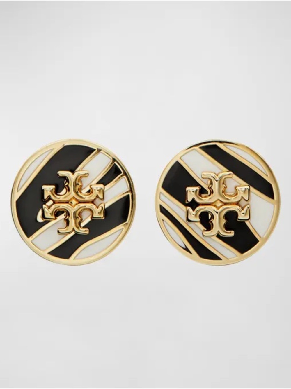 NWT TORY BURCH KIRA ENAMEL Circle Stud Earrings. Zebra Accent.